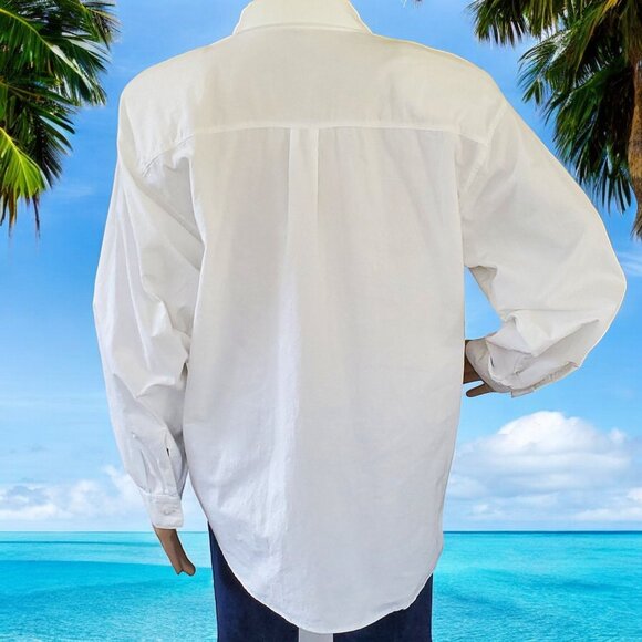 Jane Ashley Shirt Women's Medium White Nautical Embroidered Beaded Button-Down - Picture 7 of 12